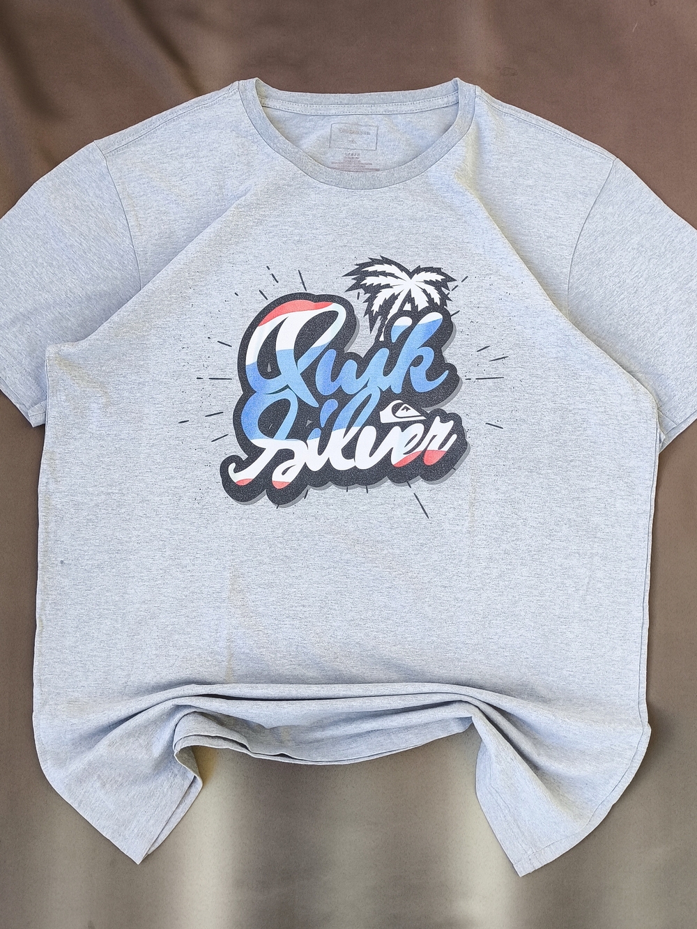 Quiksilver Mens' Light Gray Logo Graphic Tee Size Large Lightweight